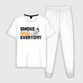Мужская пижама хлопок с принтом Smoke Mid Everyday в Курске, 100% хлопок | брюки и футболка прямого кроя, без карманов, на брюках мягкая резинка на поясе и по низу штанин
 | asiimov | asimov | beast | counter | counter strike | cs | easy | ez | gg | ggwp | global | go | gradient | howl | hyper | mem | meme | memes | offensive | smoke | strike | азимов | вой | градиент | зверь | контра | лого | логотип