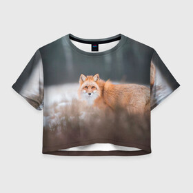 Женская футболка Crop-top 3D с принтом Лиса в Курске, 100% полиэстер | круглая горловина, длина футболки до линии талии, рукава с отворотами | fox | foxy | животное | звери | лиса | лисенок | лисичка | милая | рыжая | фокс