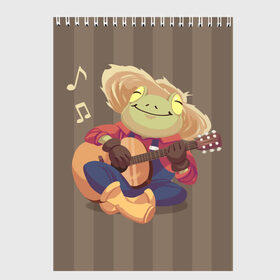Скетчбук с принтом Лягушка-фермер с гитарой в Курске, 100% бумага
 | 48 листов, плотность листов — 100 г/м2, плотность картонной обложки — 250 г/м2. Листы скреплены сверху удобной пружинной спиралью | farmer | frog | guitar | music | toad | гитара | гитарист | жаба | жабка | лягушка | милый | музыка | фермер