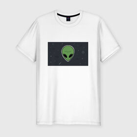 Мужская футболка хлопок Slim с принтом Alien в Курске, 92% хлопок, 8% лайкра | приталенный силуэт, круглый вырез ворота, длина до линии бедра, короткий рукав | звезды | комета | космос | метеориты | пришелец