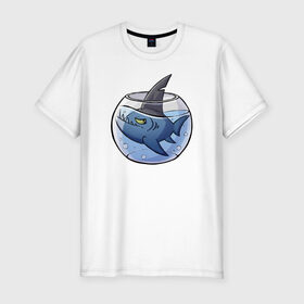 Мужская футболка хлопок Slim с принтом Акула в аквариуме в Курске, 92% хлопок, 8% лайкра | приталенный силуэт, круглый вырез ворота, длина до линии бедра, короткий рукав | fish | аквариум | акула | рыба