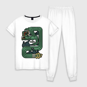 Женская пижама хлопок с принтом CSGO - Огненный змей (АК-47) в Курске, 100% хлопок | брюки и футболка прямого кроя, без карманов, на брюках мягкая резинка на поясе и по низу штанин | 