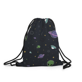Рюкзак-мешок 3D с принтом Space в Курске, 100% полиэстер | плотность ткани — 200 г/м2, размер — 35 х 45 см; лямки — толстые шнурки, застежка на шнуровке, без карманов и подкладки | Тематика изображения на принте: звезды | комета | метеориты | нло | планеты | пришелец