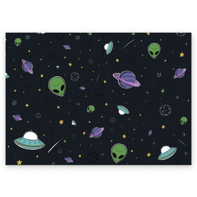 Поздравительная открытка с принтом Space в Курске, 100% бумага | плотность бумаги 280 г/м2, матовая, на обратной стороне линовка и место для марки
 | Тематика изображения на принте: звезды | комета | метеориты | нло | планеты | пришелец