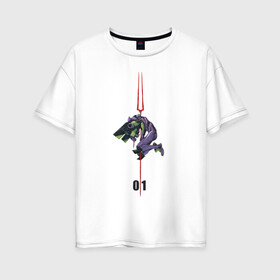 Женская футболка хлопок Oversize с принтом Евангилион в Курске, 100% хлопок | свободный крой, круглый ворот, спущенный рукав, длина до линии бедер
 | anime | eva | evangelion | nerv | аниме | анимэ | ева | евангилион | нерв | роботы | рэй | синдзи | япони
