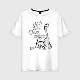 Женская футболка хлопок Oversize с принтом Кот Шерлок Холмс в Курске, 100% хлопок | свободный крой, круглый ворот, спущенный рукав, длина до линии бедер
 | art | cat | арт | картинка | кот | котенок | котик | коты | кошки