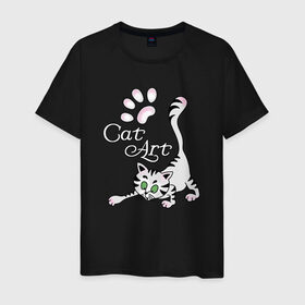 Мужская футболка хлопок с принтом Кот Шерлок Холмс в Курске, 100% хлопок | прямой крой, круглый вырез горловины, длина до линии бедер, слегка спущенное плечо. | art | cat | арт | картинка | кот | котенок | котик | коты | кошки