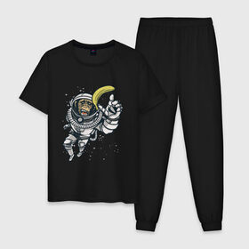 Мужская пижама хлопок с принтом Шимпанзе космонавт с бананом в Курске, 100% хлопок | брюки и футболка прямого кроя, без карманов, на брюках мягкая резинка на поясе и по низу штанин
 | Тематика изображения на принте: astronaut | banana | nasa | астронавт | банан | в космосе | в скафандре | в шлеме | горилла | за бананом | звезды | космонавт | мартышка | наса | невесомость | обезьяна | пародия | полет | прикол | примат | ракета