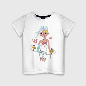 Детская футболка хлопок с принтом Мечтательная в Курске, 100% хлопок | круглый вырез горловины, полуприлегающий силуэт, длина до линии бедер | tegunvteg | дама с собачкой | кошечка | силуэт | спорт