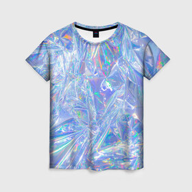 Женская футболка 3D с принтом 3d ice glitch в Курске, 100% полиэфир ( синтетическое хлопкоподобное полотно) | прямой крой, круглый вырез горловины, длина до линии бедер | 3d | 3д | glitch | ice | блеск | блестки | глитч | глич | лед | мятая | пакет | свечение