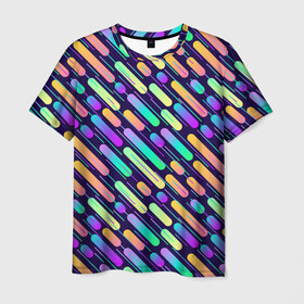 Мужская футболка 3D с принтом geometric abstract в Курске, 100% полиэфир | прямой крой, круглый вырез горловины, длина до линии бедер | абстракция | геометрия | линии | палочки | радуга | яркая
