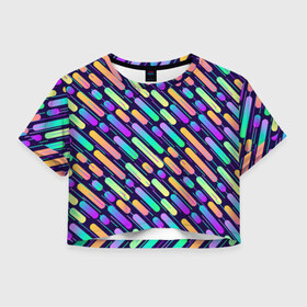 Женская футболка Crop-top 3D с принтом geometric abstract в Курске, 100% полиэстер | круглая горловина, длина футболки до линии талии, рукава с отворотами | абстракция | геометрия | линии | палочки | радуга | яркая
