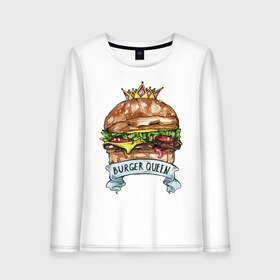 Женский лонгслив хлопок с принтом Burger queen в Курске, 100% хлопок |  | burger | burger queen | бургер | бургер с короной | еда