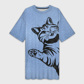 Платье-футболка 3D с принтом Улыбающийся кот в Курске,  |  | cat | веселый | дай | картинки | кот | котенок | котик | котики | котяра | кошечка | кошка | красивый | лапки | лапу | лапы | милый | подмигивает | рисунок | смешной | улыбающийся | усы | хороший
