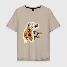 Мужская футболка хлопок Oversize с принтом Тигриный оскал в Курске, 100% хлопок | свободный крой, круглый ворот, “спинка” длиннее передней части | животные | звери | кошки | рыжий | тигр
