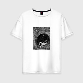 Женская футболка хлопок Oversize с принтом Чёрная дыра в Курске, 100% хлопок | свободный крой, круглый ворот, спущенный рукав, длина до линии бедер
 | арт | астрономия | вихрь | космос | рисунок | человек | чёрная дыра.космонавт