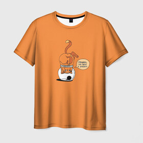 Мужская футболка 3D с принтом Хьюстон, у нас проблемы! в Курске, 100% полиэфир | прямой крой, круглый вырез горловины, длина до линии бедер | банка | забавная ситуация | кот | надпись | рыжий | рыжий кот