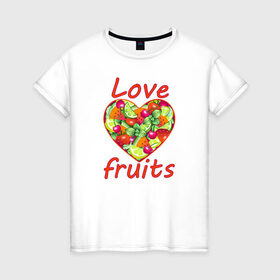 Женская футболка хлопок с принтом Люблю фрукты в Курске, 100% хлопок | прямой крой, круглый вырез горловины, длина до линии бедер, слегка спущенное плечо | 