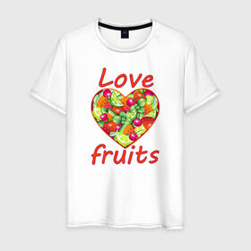 Мужская футболка хлопок с принтом Люблю фрукты в Курске, 100% хлопок | прямой крой, круглый вырез горловины, длина до линии бедер, слегка спущенное плечо. | 