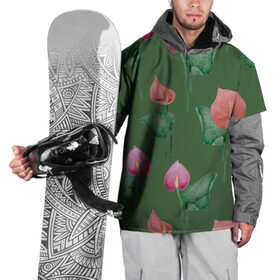 Накидка на куртку 3D с принтом Антуриумы на зеленом фоне в Курске, 100% полиэстер |  | 8 марта | flowers | summer | антуриумы | ботаническая иллюстрация | весна | зеленый | красный | лето | любовь | праздник | принт | природа | растения | розовый | цветы