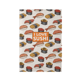 Обложка для паспорта матовая кожа с принтом I love sushi Я люблю суши в Курске, натуральная матовая кожа | размер 19,3 х 13,7 см; прозрачные пластиковые крепления | Тематика изображения на принте: japan | japanese | виды суши | гункан | гунканы | икра | красная икра | красная рыба | креветка | лосось | маки | нигири | омлет | паттерн | ролл | роллы | сашими | суси | узор | фастфуд | форель | футомаки
