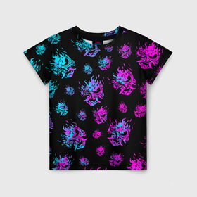 Детская футболка 3D с принтом CYBERPUNK NEON PATTERN в Курске, 100% гипоаллергенный полиэфир | прямой крой, круглый вырез горловины, длина до линии бедер, чуть спущенное плечо, ткань немного тянется | Тематика изображения на принте: 2019 | cd project red | cyberpunk 2077 | cyberpunk fashion | hacker | keanu reeves | maelstrom | militech | night city | quadra | samurai | samurai cyberpunk 2077 | sci fi | trauma team | v | ви | киану ривз | киберпанк 2077 | логотип | роботы | 