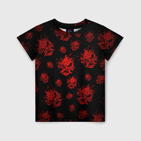 Детская футболка 3D с принтом RED SAMURAI PATTERN в Курске, 100% гипоаллергенный полиэфир | прямой крой, круглый вырез горловины, длина до линии бедер, чуть спущенное плечо, ткань немного тянется | Тематика изображения на принте: 2019 | cd project red | cyberpunk 2077 | cyberpunk fashion | hacker | keanu reeves | maelstrom | militech | night city | quadra | samurai | samurai cyberpunk 2077 | sci fi | trauma team | v | ви | киану ривз | киберпанк 2077 | логотип | роботы | 