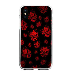 Чехол для iPhone XS Max матовый с принтом RED SAMURAI PATTERN в Курске, Силикон | Область печати: задняя сторона чехла, без боковых панелей | 2019 | cd project red | cyberpunk 2077 | cyberpunk fashion | hacker | keanu reeves | maelstrom | militech | night city | quadra | samurai | samurai cyberpunk 2077 | sci fi | trauma team | v | ви | киану ривз | киберпанк 2077 | логотип | роботы | 