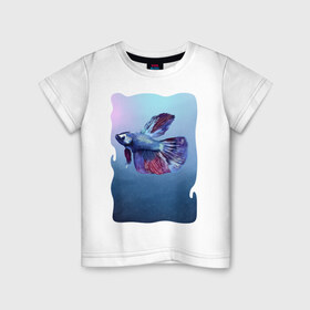 Детская футболка хлопок с принтом Рыбка в Курске, 100% хлопок | круглый вырез горловины, полуприлегающий силуэт, длина до линии бедер | tegunvteg | акварель | аквариумнаярыбка | вода | петушок | рыбка