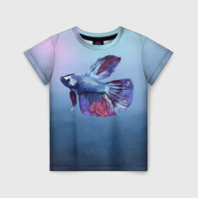Детская футболка 3D с принтом Рыбка в Курске, 100% гипоаллергенный полиэфир | прямой крой, круглый вырез горловины, длина до линии бедер, чуть спущенное плечо, ткань немного тянется | tegunvteg | акварель | аквариумнаярыбка | вода | петушок | рыбка
