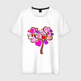Мужская футболка хлопок с принтом Древо любви в Курске, 100% хлопок | прямой крой, круглый вырез горловины, длина до линии бедер, слегка спущенное плечо. | 14 февраля | 8 марта | дерево | любить | любовь | сердце