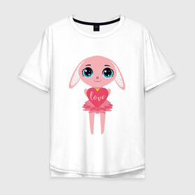 Мужская футболка хлопок Oversize с принтом Зайчик с сердечком в Курске, 100% хлопок | свободный крой, круглый ворот, “спинка” длиннее передней части | love | rabbit | зайка | зайчик | кролик | любовь | сердечко
