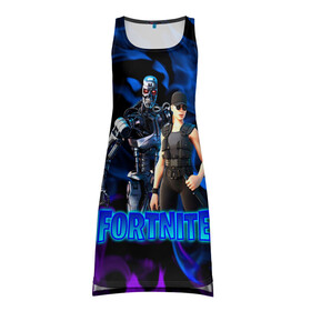 Платье-майка 3D с принтом Fortnite T-800/Sarah в Курске, 100% полиэстер | полуприлегающий силуэт, широкие бретели, круглый вырез горловины, удлиненный подол сзади. | Тематика изображения на принте: fortnite | heroes | logo game | marshmallow | marshmello | sarah | sarah connor | t 800 | terminator | битва | бойцы | игра | карась | логотипы игр | маршмеллоу | персонажи игр | робот | сара коннор | терминатор | фортнайт