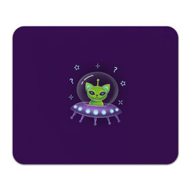 Коврик для мышки прямоугольный с принтом Инопланетный кот НЛО в Курске, натуральный каучук | размер 230 х 185 мм; запечатка лицевой стороны | neon | space | вселенная | звезды | зеленые человечки | инопланетяне | космос | кот | неон | нло | огни | тарелка