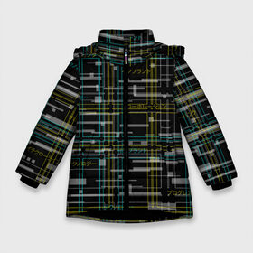 Зимняя куртка для девочек 3D с принтом Cyberpunk Tartan в Курске, ткань верха — 100% полиэстер; подклад — 100% полиэстер, утеплитель — 100% полиэстер. | длина ниже бедра, удлиненная спинка, воротник стойка и отстегивающийся капюшон. Есть боковые карманы с листочкой на кнопках, утяжки по низу изделия и внутренний карман на молнии. 

Предусмотрены светоотражающий принт на спинке, радужный светоотражающий элемент на пуллере молнии и на резинке для утяжки. | cyberpunk | glitch | глитч | киберпанк | клетка | матрица | узор | футуристичный | шотландка