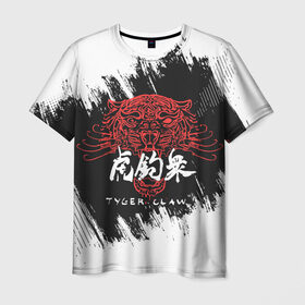Мужская футболка 3D с принтом Cyberpunk 2077 Tyger Claw в Курске, 100% полиэфир | прямой крой, круглый вырез горловины, длина до линии бедер | cosplay | cyberpunk 2077 | gang | hieroglyphs | japan | japanese | logo | rdcbp | tyger claw | yakuza