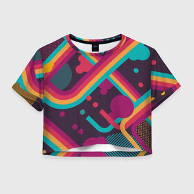 Женская футболка Crop-top 3D с принтом geometric abstract в Курске, 100% полиэстер | круглая горловина, длина футболки до линии талии, рукава с отворотами | 