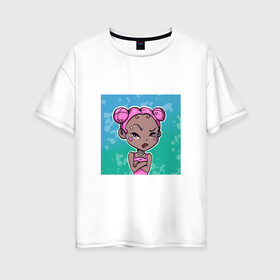 Женская футболка хлопок Oversize с принтом Эй в Курске, 100% хлопок | свободный крой, круглый ворот, спущенный рукав, длина до линии бедер
 | girl | девочка | девушка | розовые волосы | цундере | чиби | эй