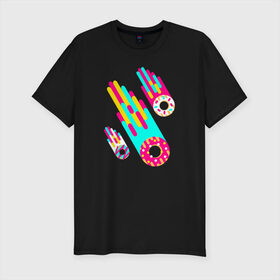 Мужская футболка хлопок Slim с принтом Donut Meteorites в Курске, 92% хлопок, 8% лайкра | приталенный силуэт, круглый вырез ворота, длина до линии бедра, короткий рукав | donuts | пончики | пончики метеориты