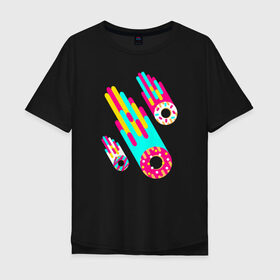 Мужская футболка хлопок Oversize с принтом Donut Meteorites в Курске, 100% хлопок | свободный крой, круглый ворот, “спинка” длиннее передней части | donuts | пончики | пончики метеориты
