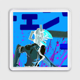 Магнит 55*55 с принтом Человек-Бензопила на голубом фоне в Курске, Пластик | Размер: 65*65 мм; Размер печати: 55*55 мм | anime | chainsaw man | denji | makima | manga | power | аниме | бим | денджи | дьявол бесконечности | кишибэ | летучая мышь | манга | пауэр | хаякава аки | химено | человек бензопила