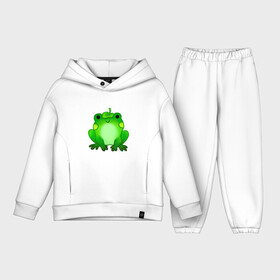 Детский костюм хлопок Oversize с принтом Жаба с листиком в Курске,  |  | жаба | зеленая | лягуха | лягушка | милая | с листочком