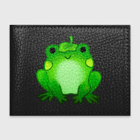 Обложка для студенческого билета с принтом Жаба с листиком в Курске, натуральная кожа | Размер: 11*8 см; Печать на всей внешней стороне | жаба | зеленая | лягуха | лягушка | милая | с листочком
