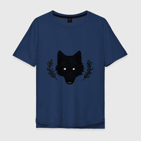 Мужская футболка хлопок Oversize с принтом Черный волк в Курске, 100% хлопок | свободный крой, круглый ворот, “спинка” длиннее передней части | 