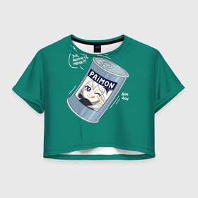 Женская футболка Crop-top 3D с принтом Живая консерва в Курске, 100% полиэстер | круглая горловина, длина футболки до линии талии, рукава с отворотами | genshin | genshin impact | paimon | геншин | геншин импакт | еда | живая консерва | консерва | мем | паймон