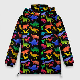 Женская зимняя куртка 3D с принтом Яркие динозавры в Курске, верх — 100% полиэстер; подкладка — 100% полиэстер; утеплитель — 100% полиэстер | длина ниже бедра, силуэт Оверсайз. Есть воротник-стойка, отстегивающийся капюшон и ветрозащитная планка. 

Боковые карманы с листочкой на кнопках и внутренний карман на молнии | дино | динозавры | диносы | разноцветные | хищные | цветные | юрский период