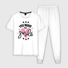 Мужская пижама хлопок с принтом You Make me Smile в Курске, 100% хлопок | брюки и футболка прямого кроя, без карманов, на брюках мягкая резинка на поясе и по низу штанин
 | 