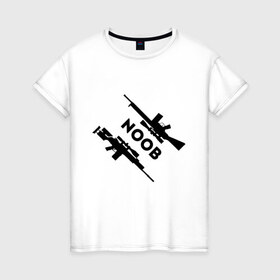 Женская футболка хлопок с принтом CS GO NOOB (+спина) (Z) в Курске, 100% хлопок | прямой крой, круглый вырез горловины, длина до линии бедер, слегка спущенное плечо | 