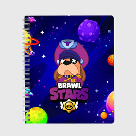 Тетрадь с принтом Brawl Stars - Генерал Гавс в Курске, 100% бумага | 48 листов, плотность листов — 60 г/м2, плотность картонной обложки — 250 г/м2. Листы скреплены сбоку удобной пружинной спиралью. Уголки страниц и обложки скругленные. Цвет линий — светло-серый
 | 2020 | 2021 | brawl | colonel | dog | leon | ruffus | space | stars | бравл | браво | гавс | генерал | корабль | космический | космос | леон | лион | новые | новый | персонаж | персонажи | пес | планеты | собака | страс