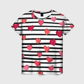 Женская футболка 3D с принтом Hearts Pattern в Курске, 100% полиэфир ( синтетическое хлопкоподобное полотно) | прямой крой, круглый вырез горловины, длина до линии бедер | 14 февраля | валентинка | день всех влюбленных | день святого валентина | иконки | любовь | сердца | символы | узор